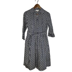 Charter Club Geometric Pattern Button-Down Shirt Dress Navy Blue and White